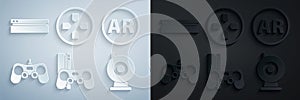 Set Game console with joystick, Ar, augmented reality, Gamepad, Web camera, and Video game icon. Vector