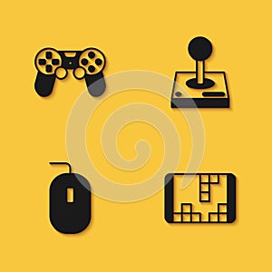 Set Game controller or joystick, Portable video game console, Computer mouse and Joystick for arcade machine icon with