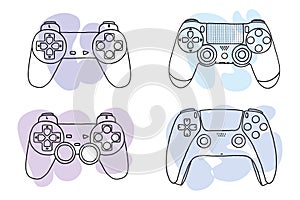 Set of game controllers in hand drawn style