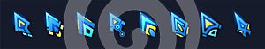 Set of game cursors or pointer icons, click arrows