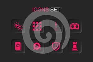 Set Game dice, Board game, Bingo, Chess, Time chess clock, Dart arrow and Mahjong pieces icon. Vector