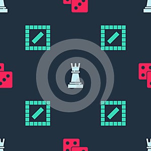 Set Game dice, Chess and Board game on seamless pattern. Vector