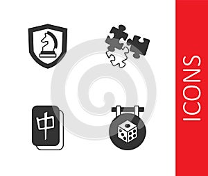 Set Game dice, Chess, Mahjong pieces and Puzzle toy icon. Vector