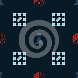 Set Game dice, Chess pawn and Board game on seamless pattern. Vector