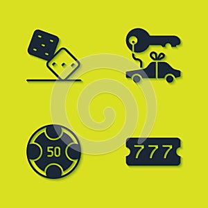 Set Game dice, Lottery ticket, Casino chips and Car gift icon. Vector