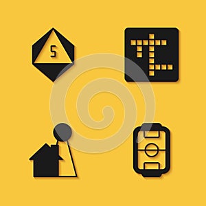 Set Game dice, Table football, Chip for board game and Crossword icon with long shadow. Vector