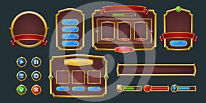 Set of game frames, bars and menu buttons kit