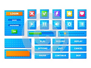 Set game menu elements block toy texture interface