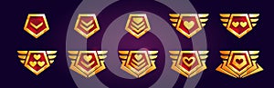 Set of game rank badges with hearts