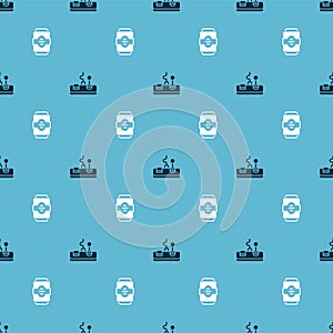 Set Gamepad and Energy drink on seamless pattern. Vector