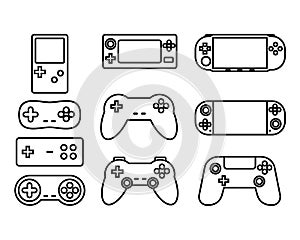 Set of gamepad icon outline. Gaming controller. Video game console.