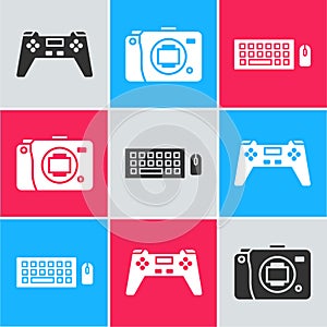 Set Gamepad, Mirrorless camera and Keyboard and mouse icon