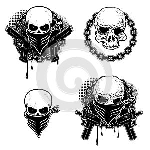 Set of the gangsta skull emblems