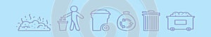 Set of garbage cartoon icon design template with various models. vector illustration isolated on blue background