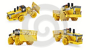 Set Garbage compactor machine for landfills. industrial bulldozer for working in landfills. 3d rendering.