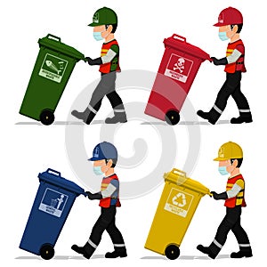 Set of garbage keeper via the garbage type on transparent background