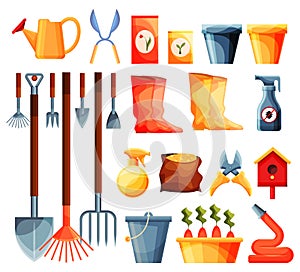 Set of garden equipment, gardening, farming tools