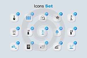 Set Garden hose, sprayer for water, fence wooden, Water tap, Sprout, Wooden axe, Shovel and Flower icon. Vector