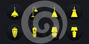 Set Garden light lamp, Lamp hanging, Light bulb, Table, Chandelier, Floor, and icon. Vector