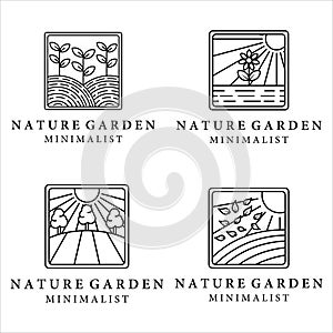 set of garden of plants logo line art minimalist simple illustration design. bundle collection garden of plants line art template