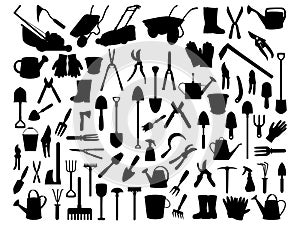 Set of Garden Tools silhouette vector art