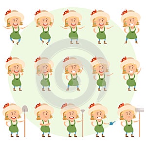 Set of gardener women flat icons