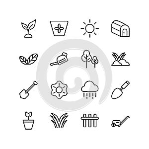 Set of gardening line icon design, plant vector illustration.