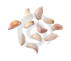 Set of garlic cloves isolated on a flat background.