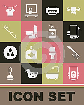 Set Gas boiler, Hairbrush, Electric, Blade razor, Toilet bowl, Toothbrush, Drying clothes and Hand sanitizer bottle icon