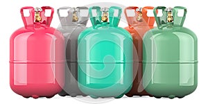 Set of gas cylinders with freon, 3D rendering