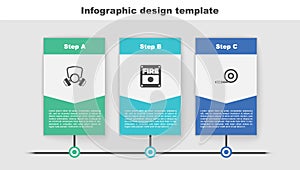 Set Gas mask, Fire alarm system and hose reel. Business infographic template. Vector