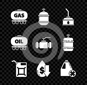 Set Gas railway cistern, Propane gas tank, Canister for motor machine oil, gasoline, Drop crude price, Antifreeze