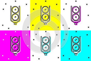 Set Gauge scale icon isolated on color background. Satisfaction, temperature, manometer, risk, rating, performance