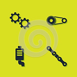 Set Gear, Car chain, muffler and Timing belt kit icon. Vector