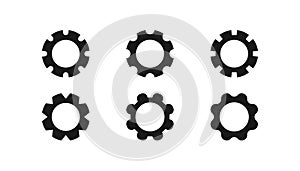 Set of gear cogwheel icons in black color. Machine mechanism in flat design. Isolated settings icon. Cog wheel illustration.