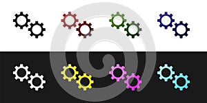 Set Gear icon isolated on black and white background. Cogwheel gear settings sign. Cog symbol. Vector