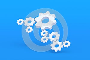 Set of gears on blue background. Engineering technology