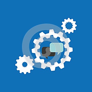 set gears with bubble speak chat icon design