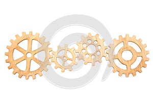 Set of gears collected in a row isolated on white background.