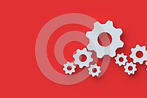 Set of gears on red background. Engineering technology