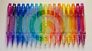 A set of gel pens in a variety of colors adding a touch of creativity to notetaking and assignments photo