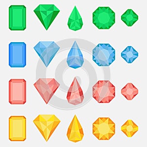 Set of gems, diamonds of different colors for decorating games