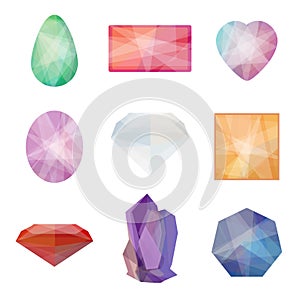 Set of gems in low polygon style