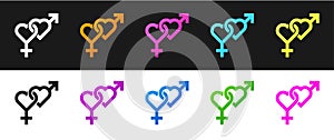 Set Gender icon isolated on black and white background. Symbols of men and women. Sex symbol. Vector