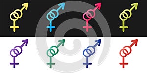 Set Gender icon isolated on black and white background. Symbols of men and women. Sex symbol. Vector