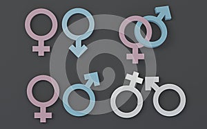 Set of Gender symbols. Abstract Male and Female 3d sign icon, Man and Woman blue