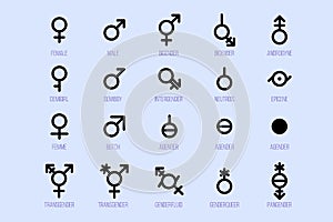 Set of gender symbols. Sexual orientation signs
