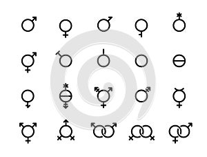 Set of gender symbols. Sexual orientation signs. Male, female, transgender, bigender, travesti, genderqueer, androgyne photo