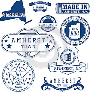 Set of generic stamps and signs of Amherst, NY