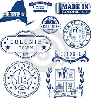 Set of generic stamps and signs of Colonie, NY